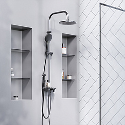 Душевая система Damixa Apollo DX220910300 стойка с тропическим душем, смесителем, черная матовая