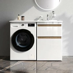 Тумба с раковиной и смесителем 120 AM.PM X-Joy M85AFSX0602WG для стиральной машины правая белый глянец