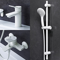 2 смесителя с душевой лейкой AM.PM X-Joy F43985A00 в наборе, шланг 1750, белый