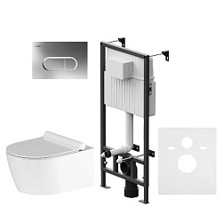 Унитаз подвесной безободковый с инсталляцией Damixa Jupiter DX77.IS30251.1700 сиденьем микролифт, хром механ. клавишей