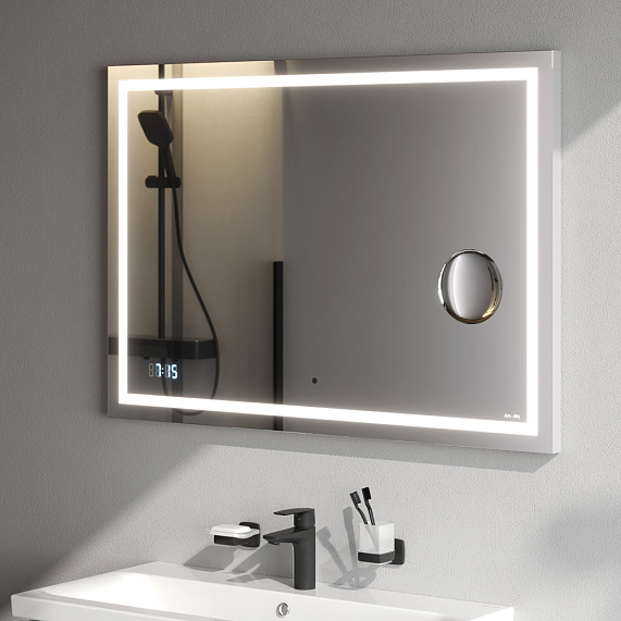 Зеркало с подсветкой в ванную прямоугольное 100 AM.PM Gem M91AMOX1003WG сенсорное с часами и косметическим зеркалом-2