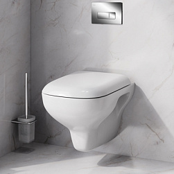 Унитаз подвесной безободковый с инсталляцией AM.PM Like IS48051.801700 сиденьем микролифт, хром пневм. клавишей