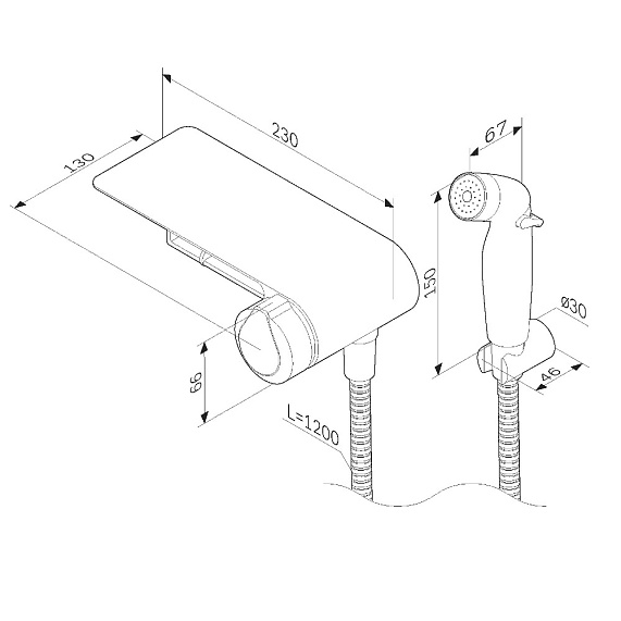 Гигиенический душ со смесителем AM.PM X-Joy F0H85A822 черный встраиваемый, полка, шланг 1200, держатель туалетной бумаги-9