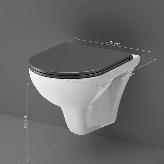 Унитаз подвесной AM.PM Gem C901700SCmb безободковый, белый, с черным сиденьем-8