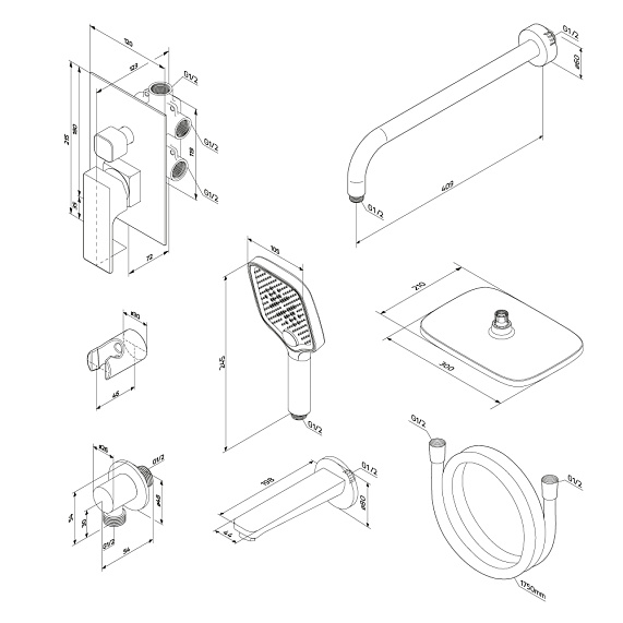 Встраиваемая душевая система Damixa Gala 953510000 хром: тропический верхний душ, ручной душ, излив-6