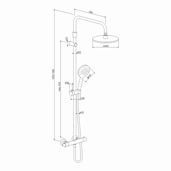 Душевая система Damixa Jupiter 977800000 стойка с тропическим душем, термостатом, смесителем, хром-6